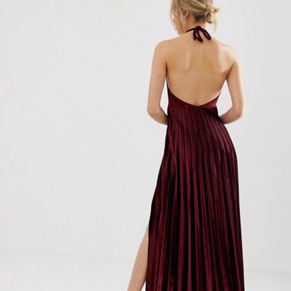 Sexy leg slit burgundy dress - Picture 2 of 3